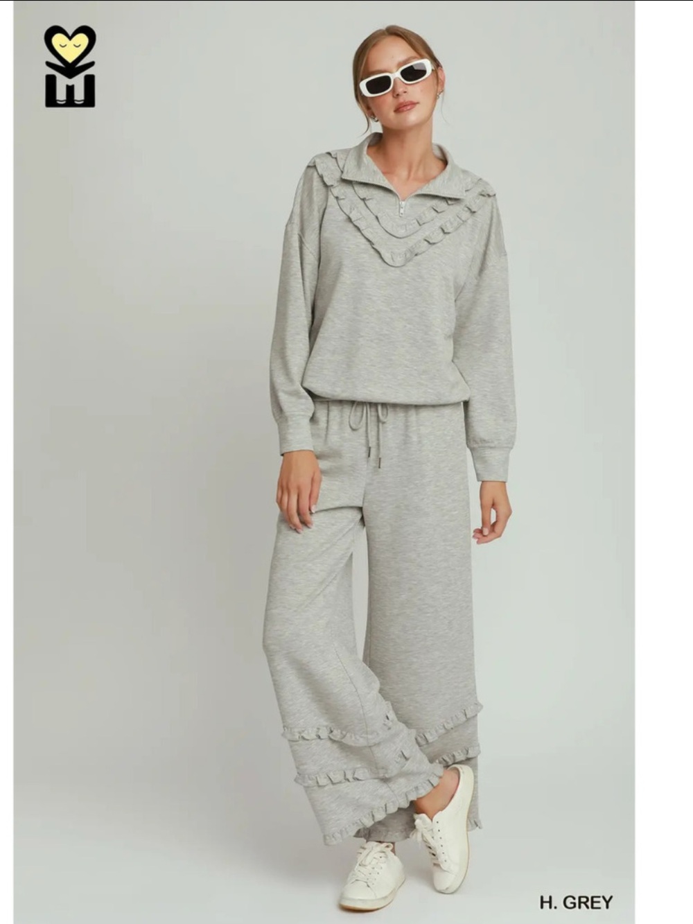 H1034-TP HG Umgee MOHMe Ruffle Drawstring Bottom & Quarter Zip Top Various Sizes - Picture 1 of 12